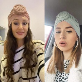 Stretch Turban Hats for Women - African Knot Headwraps Soft Pre Tied Bonnet Hair wrap Pretied for Black Women