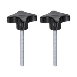 QUARKZMAN Pack of 2 Star Handles M8 x 80 mm Thread Plastic 4-Star Knob Hand Tightening Clamping Screw Replacement Thread Handle, Black