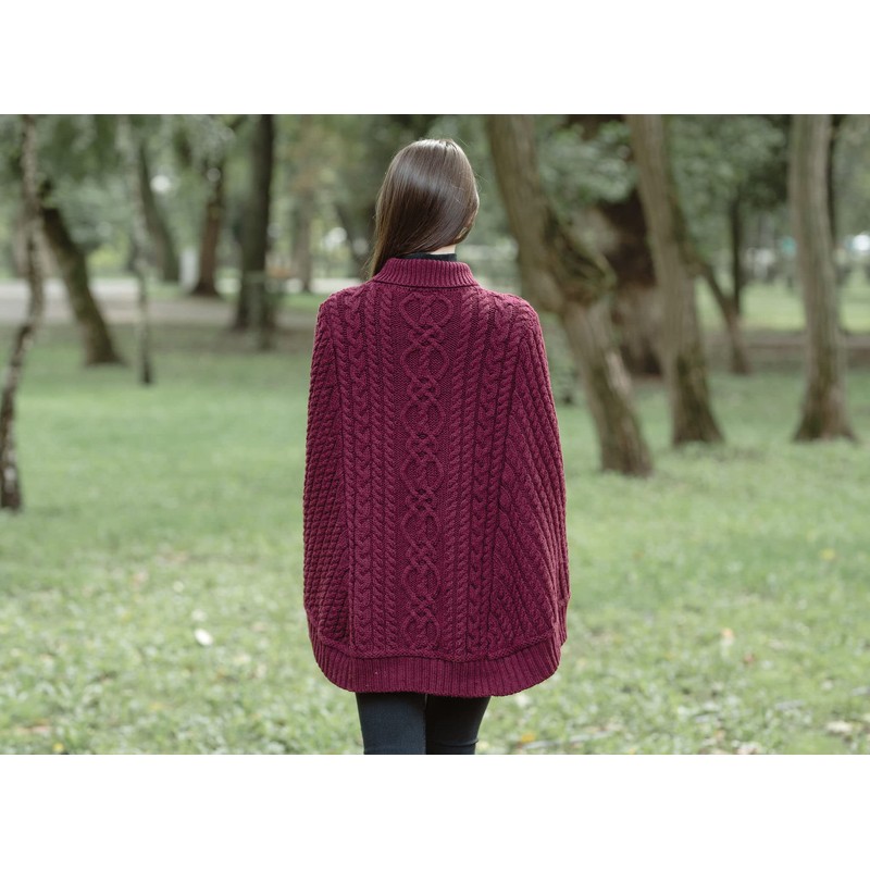 SAOL 100% Merino Wool Cable Knit Ladies Irish Aran Poncho
