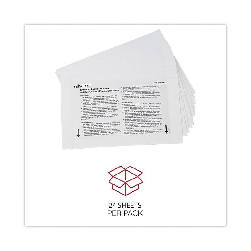 Universal 38026 Shredder Lubricant Sheets, 5.5-Inch X 2.8-Inch, 24/Pack,White