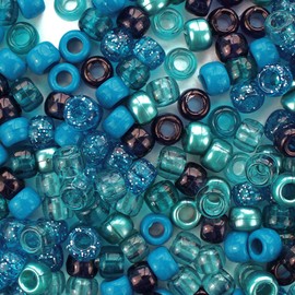 Ocean Blue Turquoise Mix Pony Beads, Made in USA, 6 x 9mm, Plastic Beads for Banners, Concert Festival Bracelets, Necklaces, Key Chains & Jewelry, Arts & Crafts, Hair braiding, Bulk 700 Beads