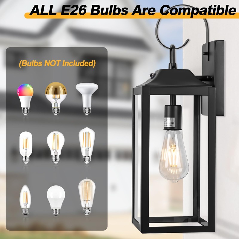 Yolsunes Black Dusk to Dawn Outdoor Wall Lantern, 19" Large