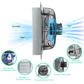 Aibabcue 7in Shutter Exhaust Fan,Wall Mount Ventilator Fan with ON/OFF Switch,Attic Vent Fan for Greenhouse, Gable, Barn, Garage, Shed,Chicken Coops Ventilation Fans 1600 RPM,760 CFM (Silver, 7 inch)