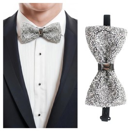 ASTRQLE Rhinestone Bow Ties for Men Pre Tied Sequin Bow Ties Banquet Bowties Adjustable for Wedding Party(Silver)
