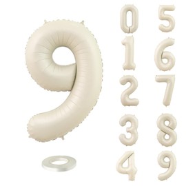 YFHVJTKO 40 Inch Number 9 Foil Creamy White Balloons 9th Celebration Decorations for 9th Birthday Party Wedding Bridal Shower Engagement Photo Shoot Anniversary Decoration (Creamy White, 9)