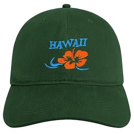 Trendy Apparel Shop Hawaii and Hibiscus Embroidered Brushed Cotton Dad Hat Ball Cap - Hunter