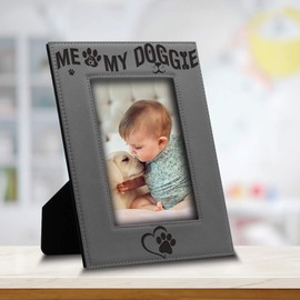 Bella Busta - Me and My Doggie - Dog and Baby picture frame-Engraved Leather Picture Frame ( 5 x 7 Vertical)