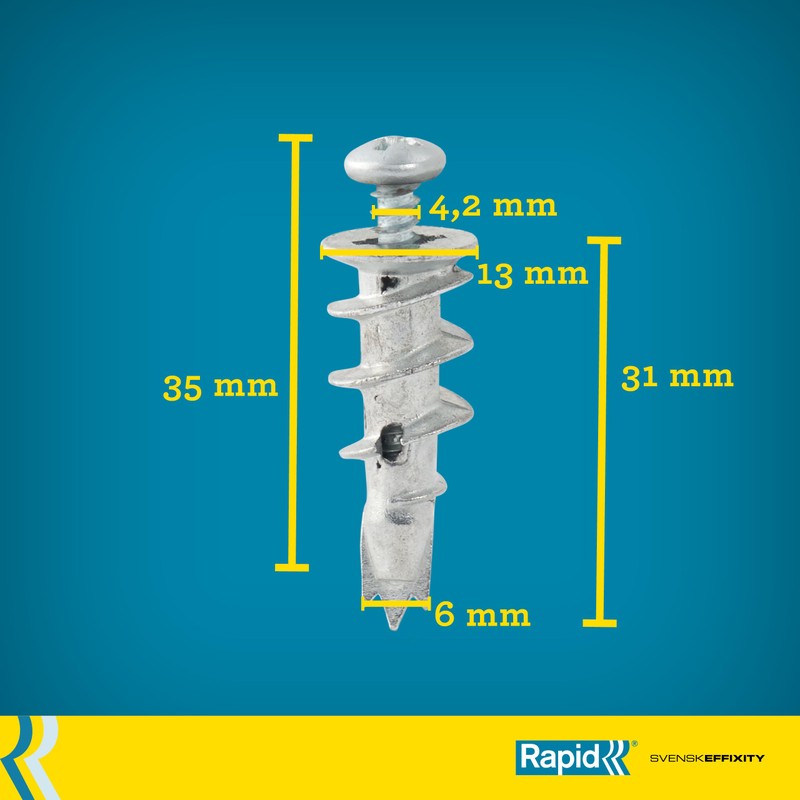Rapid Self-Drilling Plasterboard Dowels Made of Metal with Screw for