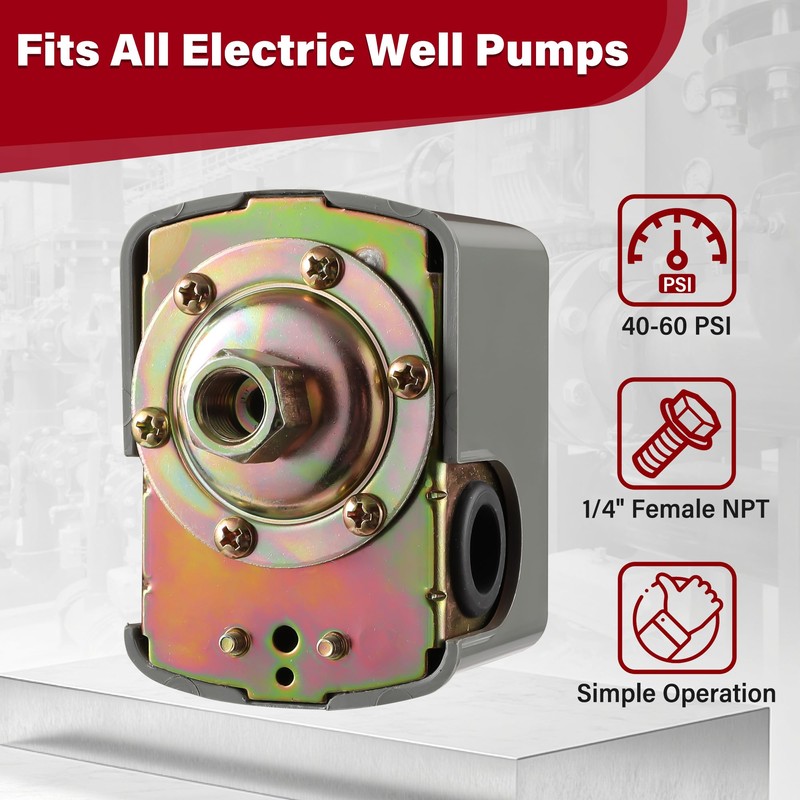 Sevenjungle 40-60 Psi Water Well Pressure Switch, 1/4" Female NPT,
