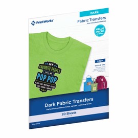 PrintWorks Iron on Heat Transfer Paper for Inkjet Printer - Printable Heat Transfer Vinyl for Dark Fabric (Printable HTV) - 8.5" x 11" - 20 Sheets - Made in The USA - Iron on Vinyl (00545)