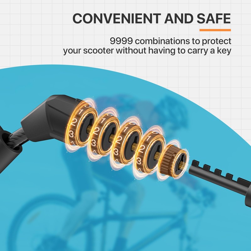 Bike Lock Cable with Combination, Coiled Secure 4-Digit Resettable Combination