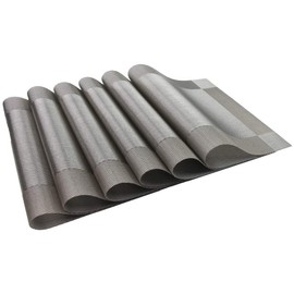 PIGCHCY Placemats,Heat-Resistant Non Slip Placemats Easy Wipe Clean Table Mats Woven Vinyl Placemats for Dining Table Set of 6 (Grey Silver)