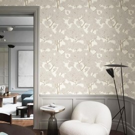 JiffDiff Tree Wallpaper Peel and Stick Jungle Wall Paper Forest Mural Stick on Wallpaper Modern Waterproof Self Adhesive Contact Paper (17.3" x 120" Cream)