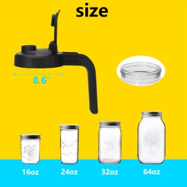 stuuikf 2-Pack Mason Jar Pour Spout Lids with Removable Strainer - Wide Mouth Drip-Resistant Drinking & Straining Lids for Ball, Kerr Jars - Reusable Plastic Caps for Coffee, Smoothies, Juice (Black)