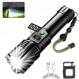 Flashlights LED High Lumens Rechargeable, Heavy Duty Powerful Flashlight, Super Bright Tactical Strong Flash Light, High Power Handheld USB-C Flashlights, 5 Modes Waterproof & Zoomable for Camping
