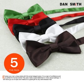 Dan Smith Bowtie For Men Feel Silk 25.6"-Neck-Size Clip-On Adjustable Large Variety Of Pre-Tied Bowties Multi-Color DBF2014 Black,Red,Root Beer,Green,White Plain