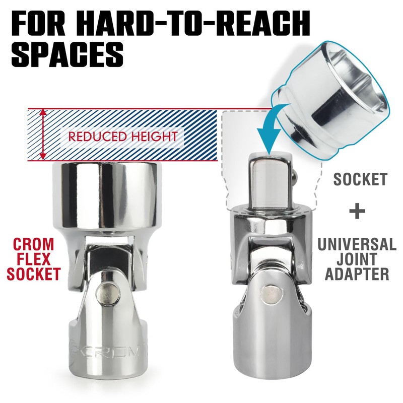 CROM Universal Flex Socket Set - 1/4 Inch Drive 6-Point