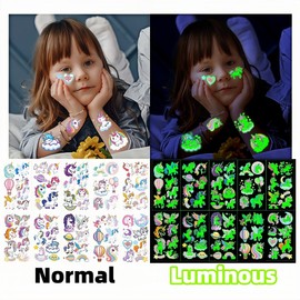 10 Sheets Children's Tattoos Girls, Unicorn Tattoos Girls Children's Birthday Party Favours Gift Girls 3 4 5 6 7 8 9 10 Years Toy Girls Luminous Tattoos Children Tattoo Children Girls