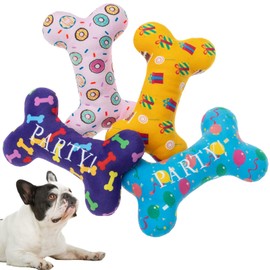 SCENEREAL Dog Birthday Party Gift Squeaky Dog Toys - 4 Packs Dog Plush Toy Durable Cute Bone Interactive Dog Stuffed Toys with Squeaker Chew Toys for Small Medium Dogs Puppies (Bone Pattern)