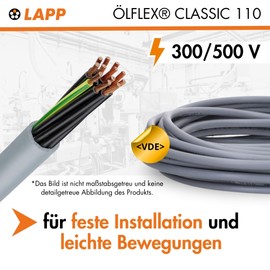 Lapp 1119103 Ölflex Classic 110 PVC Control Cable 3 x 0.75 mm² with Green/Yellow Protective Conductor 3G0.75 mm² I Control Cable 3 Core I Cable 3 Core 10 m