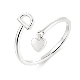 ABDOT Silver Rings for Women Sterling Silver Plated Adjustable Initial Ring Dainty Heart Stackable Letter Rings Alphabet Letter A to Z Resizable Knuckle Ring Jewelry Gifts for Women