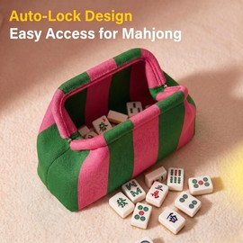 NEMOGLOBAL Mahjong Tile Bag Empty Clutch Purses for Women Woven Striped Dumpling Bag Mah Jong Accessories Handbag Gift for Mahjong Tiles Vacation Supplies (Pink Green)