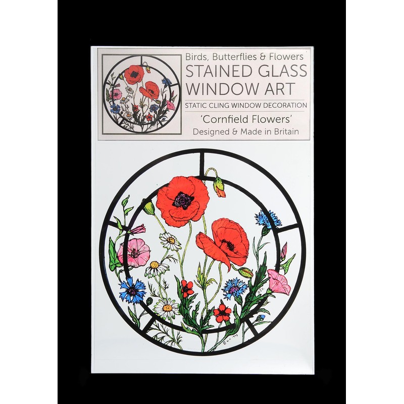 Winged Heart Static Window Cling in a Cornfield Flowers Design