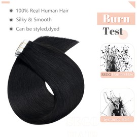 12" Tape in Hair Extensions Human Hair 20pcs #1 Jet Black (40g)