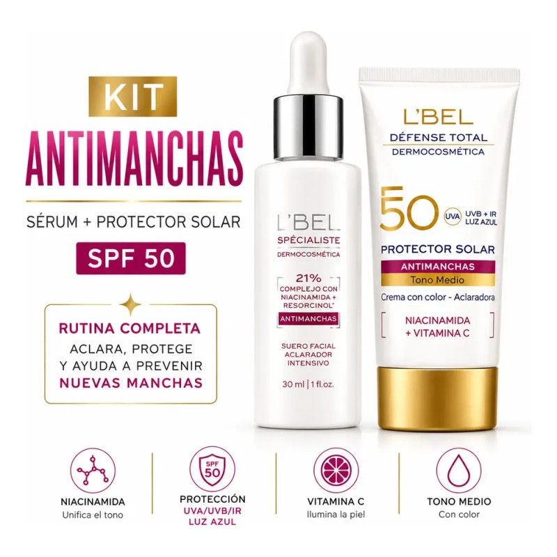 Lbel Antimancha Sérum Niacinamida Protector Solar Tono Medio