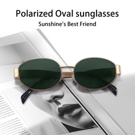 Dollger Retro Polarized Oval Sunglasses for Women Men Trendy Small Gold Sun Glasses Fashion Shades Green