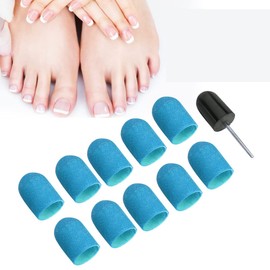 10 Sanding Caps + 1 Cap Holder Set, Electric Nail Drill, Pedicure Machine Accessories, Cap Sander, Nail Cutter Attachment Set Made of Quartz and Stainless Steel for Nail and Foot Care (Blue)