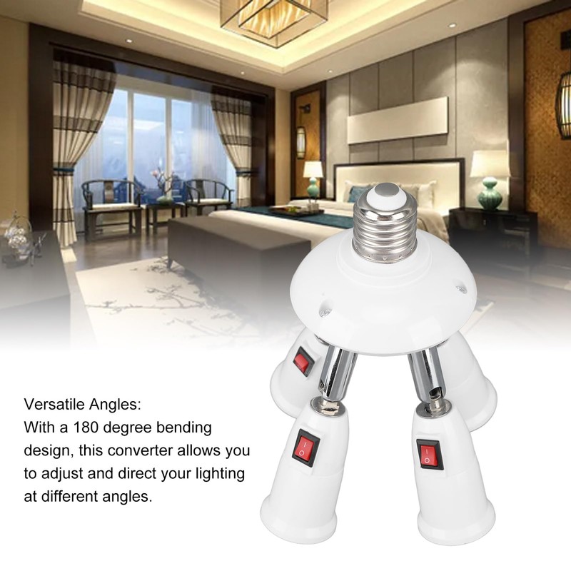 Ausla E26 E27 Socket Splitter Adapter, 4-Way 360 Degree Rotatable