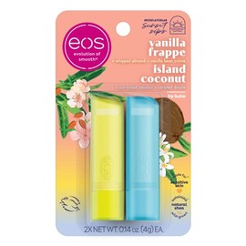 eos Sunset Sips - Bálsamos labiales Island Coconut & Vanilla Frappe, humedad durante todo el día, cuidado de labios, 0.14 onzas, paquete de 2