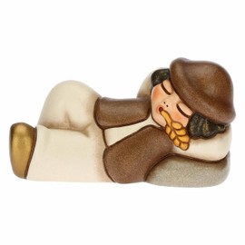 THUN - Pastore Dormiente in Ceramica Decorata a Mano, Colore Bianco, Linea Presepe Classico, Decorazioni Natale Casa, 8.3x3.9x5 cm h