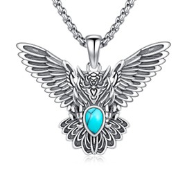 Hagkew Owl Necklace 925 Sterling Silver Turquoise Owl Pendant Necklace Western Boho Bird Animal Jewelry for Men With 22+2 In Chain