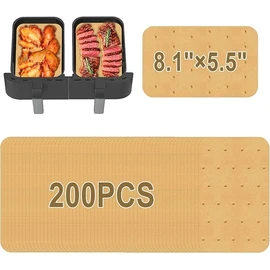 200-Piece Air Fryer Papers – Non-Stick Disposable Rectangular Parchment Paper Liners (5.5 x 8 in) for Ninja Foodi Dual Air Fryer DZ201, DZ401, 6-in-1 8-Qt 2-Basket