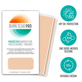 Burn Scar Pro™ Silicone Scar Sheets with Sunscreen – Fade Burn Scars, Keloids, and Scars from Surgery – Reusable Patches for Skin Burns, Facial Scars, and Healed Wounds – 6” x 3.5” (2 Sheets)