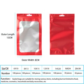 100pcs Red Mylar Ziplock Bags with Foil Seal Holographic Plastic Packaging Bags 8x13cm Smell Proof Bags Candy Bags Small Resealable Bags