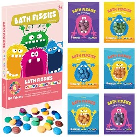Bath Color Tablets for Kids, 180 Count Color Changing Bath Fizzies for Kids Boys Girls (6 Pack, 30 Tablets Each), Fizzy Water Color Drops for Bathtub in 6 Bright Colors, Non-Toxic & Fragrance Free