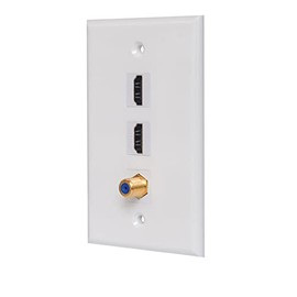 ESYLink 2 HDMI and 1 Coax Wall Plate Female to Female - 2 Port 4K HDTV Keystone +1 Port 3GHz Coax Cable TV Gold-Plated F-Type Faceplate - White