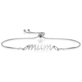 DSLSQD Mum Bracelet, Gifts for Mum Mother Bracelet from Son and Daughter Silver Charm Bracelets for Mother's Day Gift Sister Mum Bracelet for Girls Cube Adjustable Sister Mum Bracelet