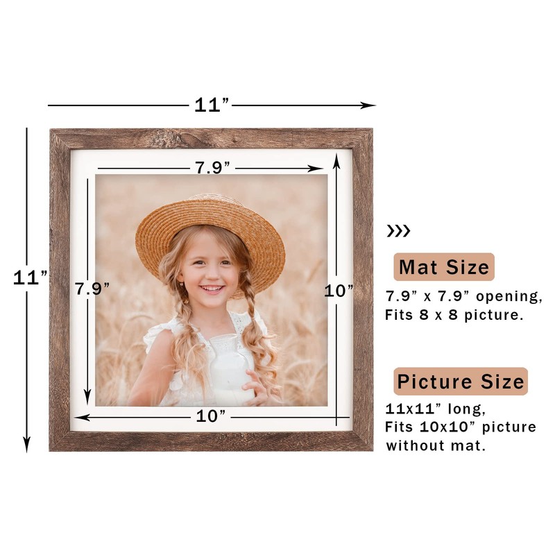 ORIVAN 10x10 Picture Frame Wood Display Picture 8x8 with Mat