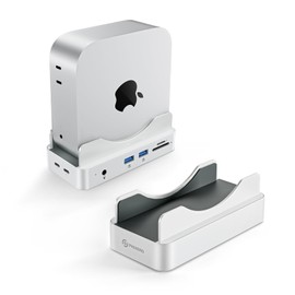 Phixero Mac Mini M4 Hub & Stand with NVMe SSD Enclosure | M4 Mac Mini Dock Up to 10Gbps Supports 2 USB-A & USB-A Data Port & SD Card Reader