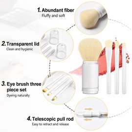 Mini Pinceles Set Maquillaje, 4 en 1Juego de brochas de maquillaje retráctiles, Juego de Brochas de Maquillajede viaje, Conjunto de Maquillaje Pinceles Portátil de Viaje