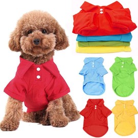 DOGGYZSTYLE 4 Pack Solid Dog Polo Tshirts Shirts Pet Puppy T-Shirt Clothes Outfit Apparel Coats Tops (S)