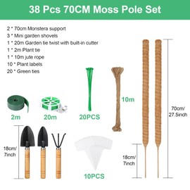 Furuising Monstera Trellis, Bendable Monstera, Natural Moss Rod for Monstera with Sturdy 7 mm Aluminium Core and 6 Accessories for Climbing Plants, Natural Plant Support, Pack of 2, 70 cm