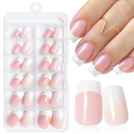 LuckForever 144pc White French Tips Press on Nails Short Square Fake Nails French Nude Ombre Short Glue on Nails Press ons French Tips False Fingernails with Glue Adhesive Tabs for Women Girls