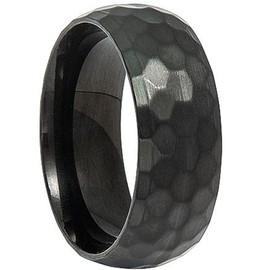 8mm Stainless Steel Matte Brush Hammered Classic Plain Dome Style Wedding Band Ring (Black, 8)