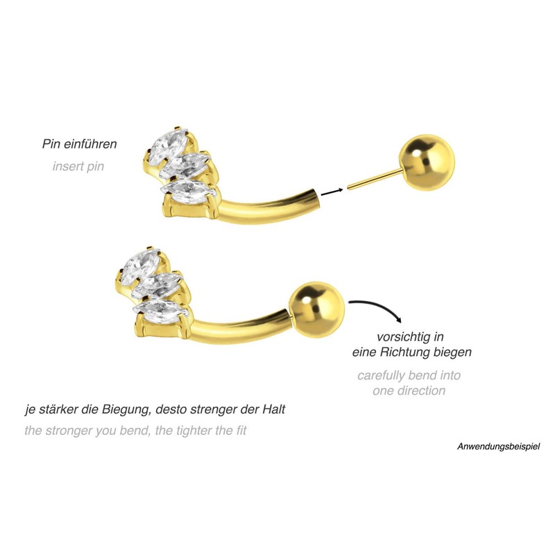 PIERCINGLINE Titanium Banana with Push Fit 3 Crystal Drops Piercing