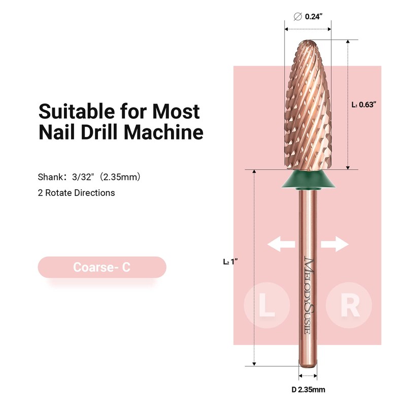 MelodySusie Long Flame Nail Drill Bits, 3/32'' Carbide Tungsten Bits,